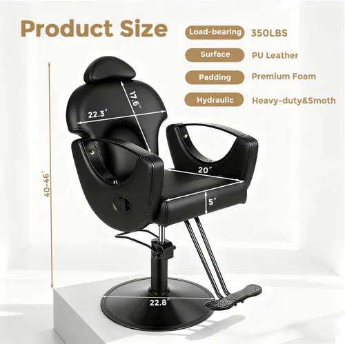 Miniatura 3 de Silla de peluquería de salón, sillas reclinables para estilista, silla de estilista de peluquería, bomba hidráulica resistente, silla de peluquería