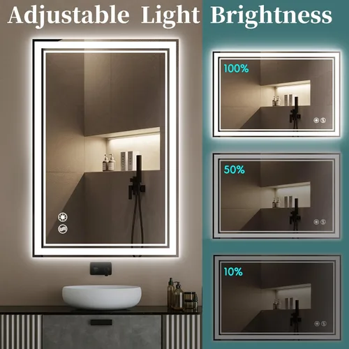 Miniatura 5 de COLMERD Espejo LED de 28 x 36 pulgadas para baño, 3 colores regulables, espejo de baño con luces, espejo de tocador antivaho brillo iluminado