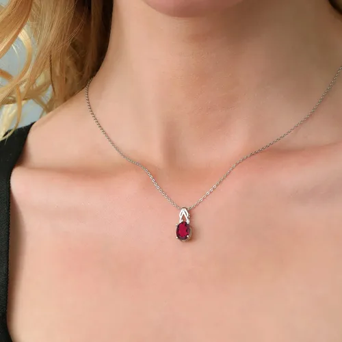 Miniatura 110 de Gem Stone King Collar de plata de ley 925 con piedra natal ovalada de 0.354 x 0.276 in Collar con colgante solitario para mujer Con cadena