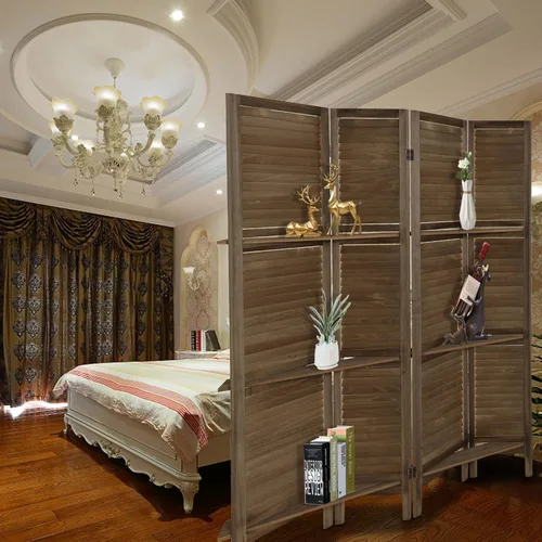Miniatura 6 de Divisor de habitación con estantes, 4 divisores de habitación y pantallas de privacidad plegables, separadores de habitación plegables de 4 paneles