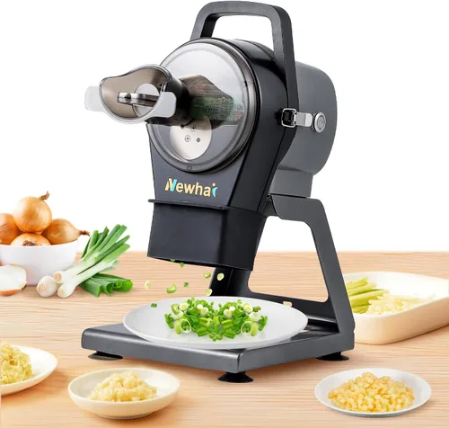 Newhai Cortador comercial de cebolla de primavera, cortador de cebolleta trituradora eléctrica de verduras para ajo, jengibre, chile, papa, con 3