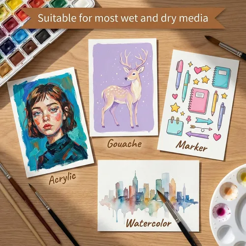 Miniatura 6 de 82 hojas de papel de acuarela de 5 x 7 pulgadas, papel de prensa fría de 110 lb/230 GSM, papel de color de agua blanca para niños, adultos