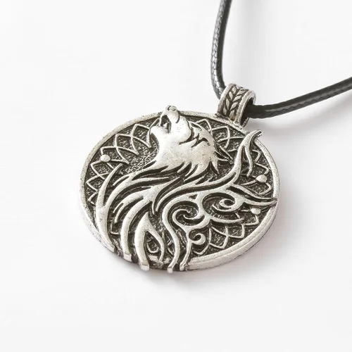 Miniatura 2 de HAQUIL Collar de lobo, colgante redondo de medallón de lobo, cordón de piel sintética, regalo de joyería de lobo para hombres
