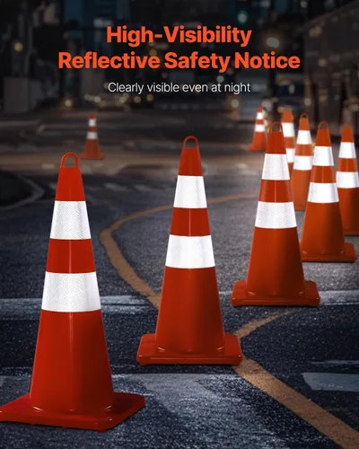 Miniatura 2 de VEVOR Conos de Seguridad, 6 x 28" Conos de Tráfico, Conos de Construcción Naranja de PVC, 2 Collares Reflectantes Conos de Tráfico con Base