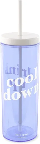 Miniatura 18 de kate spade new york Vaso aislado con popote reutilizable, taza de viaje de acrílico negro de 24 onzas con tapa, lunares Polka Dots