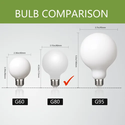 Miniatura 8 de Paquete de 2 bombillas LED globo G30 (G95), bombillas LED Edison regulables de 5.5W equivalentes a 50 vatios, blanco cálido 2700K, 500LM, base E26