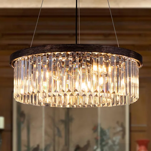 Miniatura 12 de Wellmet Lámpara de araña moderna de cristal para comedor, 6 luces negras de granja, lámpara colgante de cristal estilo granja, lámpara de techo