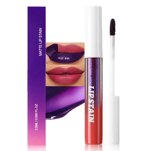 Miniatura 23 de evpct Tintas de labios que se despegan de color rojo mauve profundo con pinza, lápiz labial líquido mate de larga duración, resistente al agua
