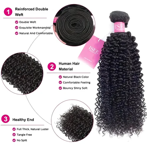 Miniatura 8 de ISEE Hair Extensiones de Cabello Rizado Crespo Mongol Grado 9A Cabello Humano Virgen Tejido de Cabello Un Paquete Cabello Virgen Rizado Crespo 100%