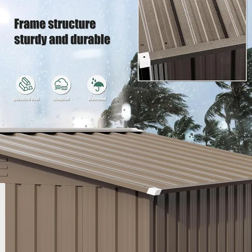 Miniatura 5 de Cobertizo de almacenamiento para exteriores de 8 pies x 6 pies, impermeable, cobertizo de herramientas de metal con puerta con cerradura y puerta