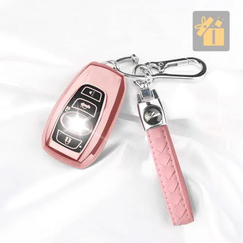 Miniatura 6 de QBUC Funda para llavero Subaru con llavero de cuero, apta para Forester Crosstrek Outback Ascent Impreza Legacy Subaru 4 botones (rosa)