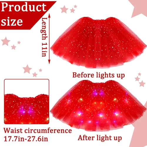 Miniatura 4 de Geyoga 3 piezas de falda esponjosa de Halloween para danza, falda tutú con luz LED, tutú elástico de ballet para niños, disfraz de fiesta