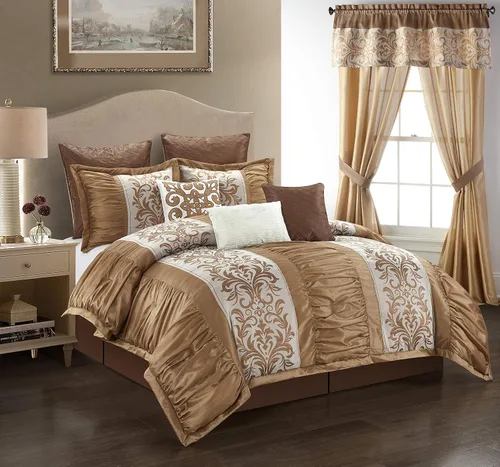 Miniatura 11 de Stratford Park Fantástico juego de edredón floral de 12 piezas, tamaño King, diseño moderno, gris/amarillo, falda de cama a juego, almohadas y Gris-1