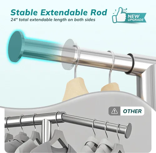 Miniatura 5 de Raybee Perchero para Ropa Resistente 200+LBS, Percheros para Colgar Ropa, Perchero de Metal con Ruedas, Perchero Comercial para Prendas Rodante Negro