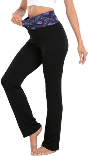 Miniatura 4 de HDE Pantalones de yoga con bloques de color para mujer, leggings de entrenamiento de pierna acampanada