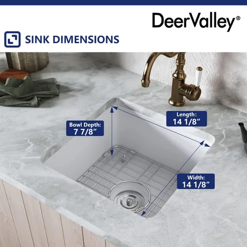 Miniatura 7 de DeerValley Fregadero de Cocina Empotrado de 45.7 cm L x 45.7 cm A Fregadero de Un Solo Tazón de Barro Refractario Cuadrado para Barra con Rejilla