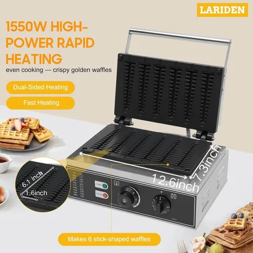 Miniatura 4 de Máquina de gofres comercial, máquina de gofres antiadherente, máquina de gofres para restaurante que hace gofres individuales con controles