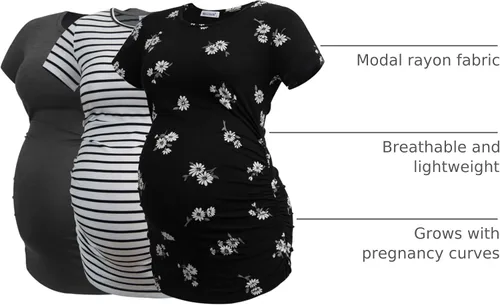 Miniatura 42 de Smallshow - Camiseta de maternidad para mujer, diseño de lados fruncidos, tipo túnica, prendas para el embarazo