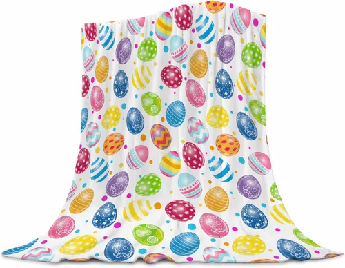 Miniatura 10 de Manta de Pascua para niños, cálida manta de vellón de felpa de franela, manta de cama con cola de conejo, huevos de Pascua, conejo, flores