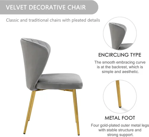 Miniatura 6 de Nrizc Juego de 2 sillas de comedor tapizadas, sillas de comedor de terciopelo con patas de metal dorado, sillas de comedor modernas de mediados
