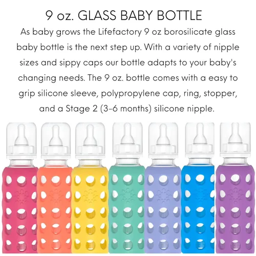 Miniatura 4 de Lifefactory 9-Ounce BPA-Free Glass Baby Bottle with Protective Silicone Sleeve and Stage 2 Nipple, Grape
