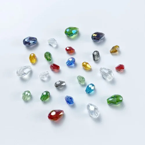 Miniatura 4 de 120 cuentas de cristal ámbar con agujero vertical de lágrima de 0.236 x 0.315 pulgadas, cuentas espaciadoras AB de cristal con forma facetada