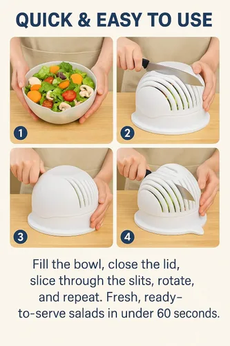 Miniatura 3 de Cortador de ensalada y picador en una picadora de frutas y verduras, corta verduras frescas y frutas en cuestión de segundos, sin BPA, para hacer