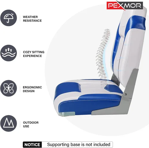 Miniatura 2 de PEXMOR Asientos de barco, respaldo bajo/alto, plegables, impermeables, asiento de capitán, 2 paquetes (respaldo alto, azul y blanco)