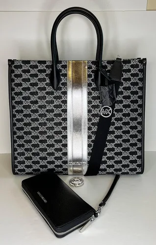 Miniatura 2 de Michael Kors Mirella - Bolsa de mano grande de jacquard con logotipo a rayas y gancho grande para bolso