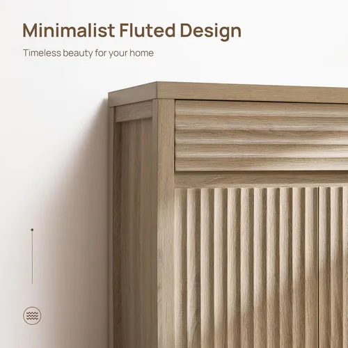 Miniatura 6 de SICOTAS - Aparador de buffet con cajón - Aparador estriado moderno con puertas y estantes ajustables, credenza de estilo casa de campo para barra