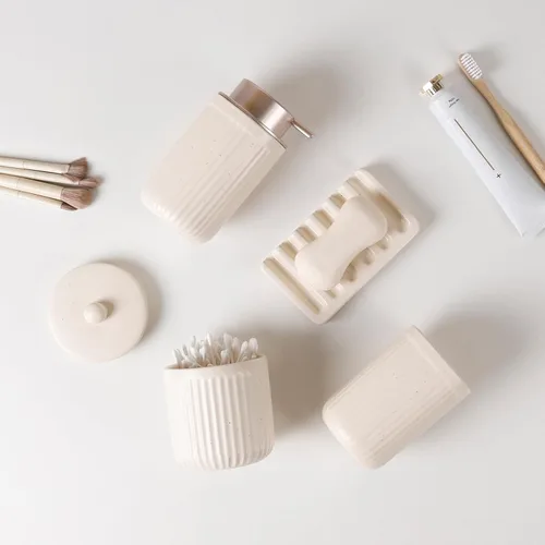Miniatura 6 de BosilunLife Juego de accesorios de baño, juego de cerámica para decoración de baño, dispensador de jabón de espuma y soporte para cepillos