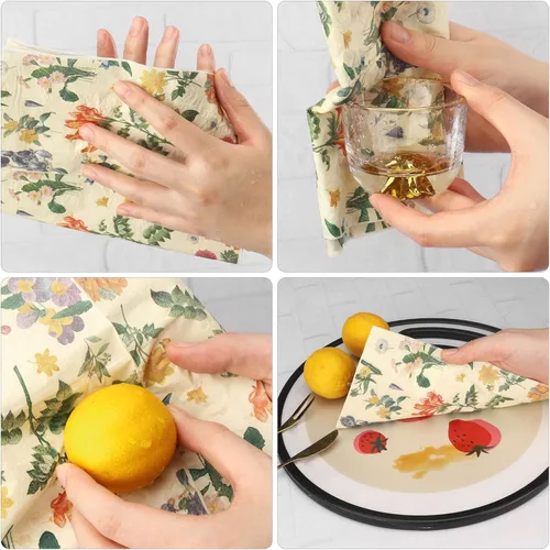 Miniatura 4 de Servilletas de papel florales para platos, 60 servilletas desechables largas para decoración de fiesta, boda, cumpleaños, baño (amarillo)