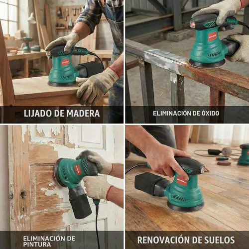 Miniatura 9 de HYCHIKA - Lijadora orbital aleatoria de 5 pulgadas, lijadora orbital eléctrica de 13000 RPM con 6 velocidades diferentes, lijadora de palma con 12