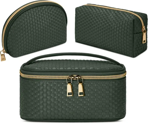 Miniatura 9 de KTMOUW Bolsa de Maquillaje 3 Piezas Bolsa de Cosméticos Impermeable Bolsa de Cosméticos Portátil de Viaje Bolsa Organizadora Tejida