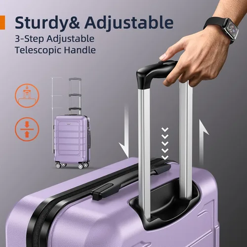 Miniatura 6 de SHOWKOO Equipaje Sets Expandible PC+ABS Durable Maleta Doble Ruedas TSA Lock 3pcs, Púrpura lavanda, Juegos de equipaje Hardsie
