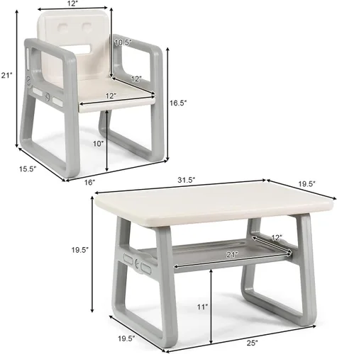 Miniatura 8 de Costzon Juego de mesa y silla para niños, mesa de actividades para niños y 2 sillas con estante de almacenamiento para artes infantiles