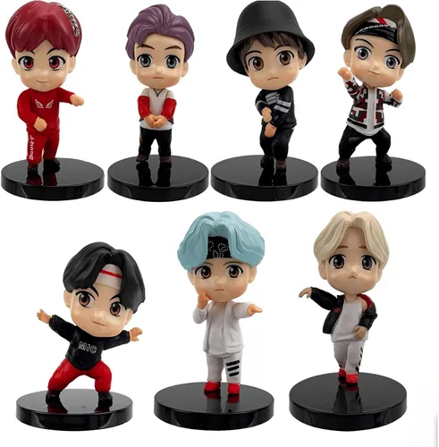 7 piezas de Cake Toppers con personajes de BTS, conjunto de figuras de acción, mini figuras de muñecas, suministros para fiesta de cumpleaños,