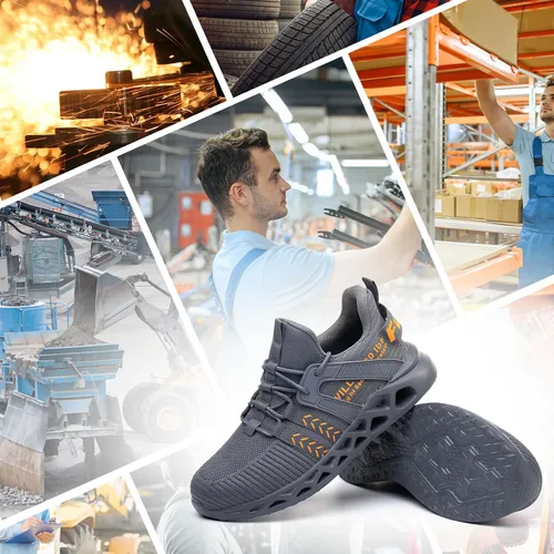 Miniatura 19 de Furuian - Tenis con punta de acero para hombres y mujeres, zapatos de seguridad ligeros, cómodos, a prueba de pinchazos, zapatos de trabajo