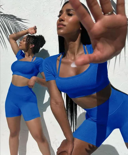Miniatura 6 de OLCHEE Conjunto de entrenamiento sexy para mujer 2 piezas pantalones cortos de cintura alta sin costuras leggings y sujetador deportivo ropa de yoga