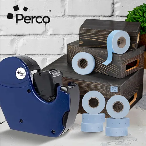 Miniatura 7 de Perco Etiquetas azules de 2 líneas, 6,000 etiquetas de precio en blanco y fecha para pistolas Perco de 2 líneas de precio y fecha, 8 rollos, 1
