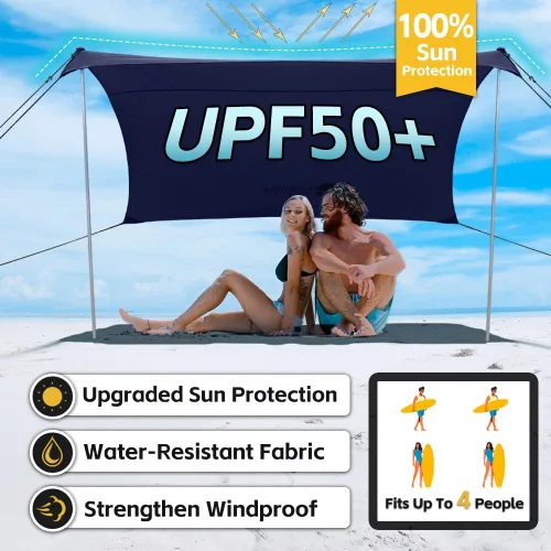 Miniatura 2 de EasierHike Tienda de campaña para playa, 7 × 7.15 pies, toldo de playa portátil fácil de desplegar, refugio de protección solar UPF50+, resistente