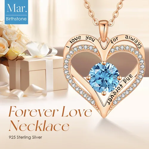 Miniatura 84 de LOUISA SECRET Love Heart Birthstone Necklaces for Women, Birthday Gift for Women, Anniversary Jewelry for Wife Her, 925 Sterling Silver Pendant
