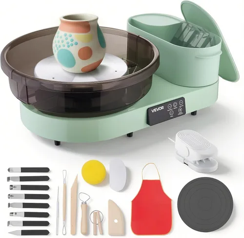 Miniatura 10 de VEVOR Rueda de cerámica de 350 W, máquina formadora de cerámica de 11.0 in, rueda de cerámica eléctrica con pedal de palanca de pies ajustables