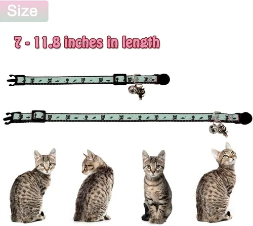 Miniatura 3 de Paquete de 2 collares para gatos que brillan en la oscuridad con campana, collares de seguridad para cachorros con colgante morado y negro