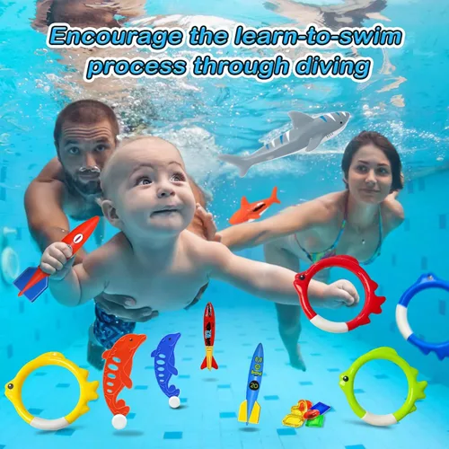 Miniatura 2 de Jasonwell Juguetes de buceo en la piscina, 25 piezas de juguetes de piscina con palos de buceo y anillos, tesoros submarinos, bandidos de torpedos