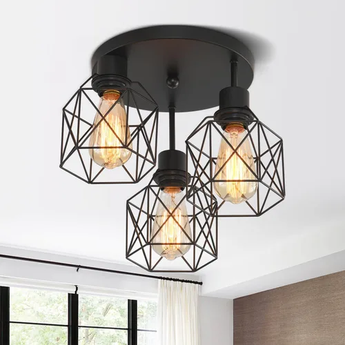 Miniatura 9 de Lámparas de techo de montaje empotrado, accesorios de iluminación de pasillo negros para techo, rústicas, de granja, con marco de metal negro