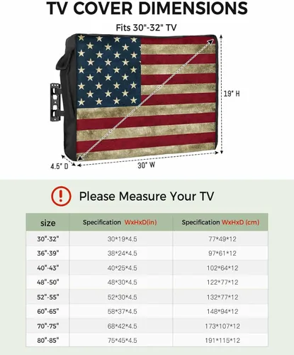 Miniatura 2 de T&H XHome Funda de TV para exteriores, con bandera estadounidense, impermeable y resistente a la intemperie, protector de pantalla LCD móvil de 30 a