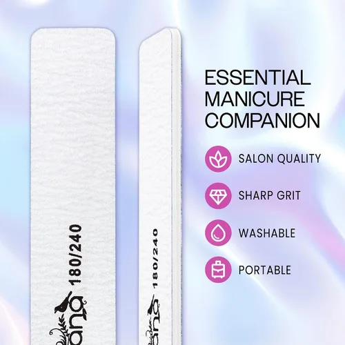 Miniatura 2 de PANA Lima de uñas Emery Jumbo de doble cara para manicura, pedicura, uñas naturales y acrílicas, cebra (grano 180/240), paquete de 50