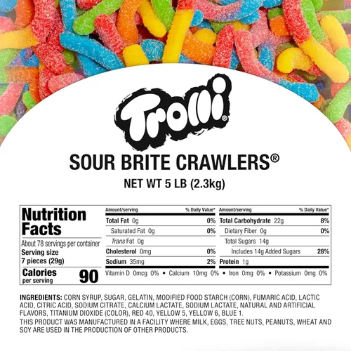 Miniatura 2 de Trolli - Gusanos de goma Sour Brite Crawlers, bolsa de caramelos a granel de 5 libras