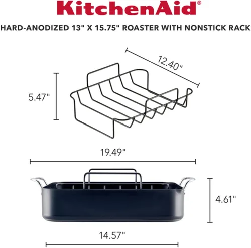 Miniatura 2 de KitchenAid - Sartén para asar/asador de aluminio anodizado duro con estante removible, 13 pulgadas x 15.75 pulgadas - Negro mate